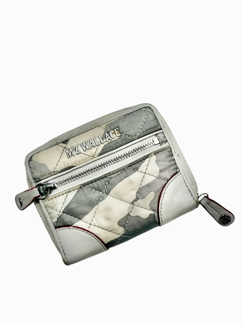 MZ Wallace Quilted Mini Crosby Wallet in Light Gray Camo